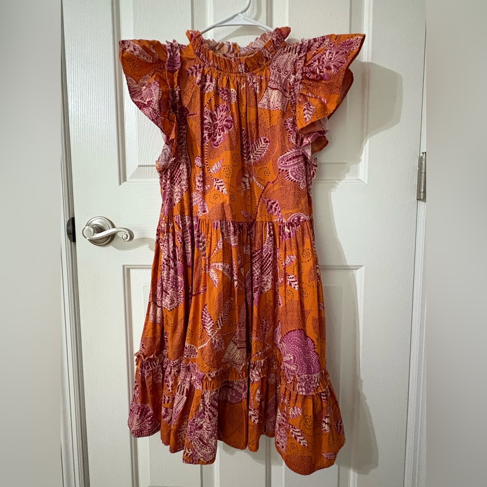 House of Harlow 1960 Orange and Pink Ruffled Shoulder Dress